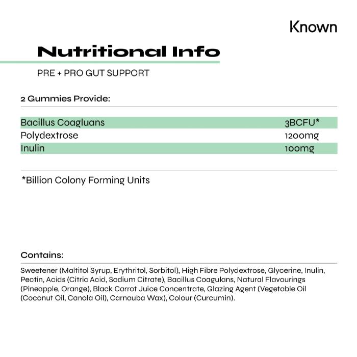 Known Nutrition - Pre+Pro Gut Support Gummies, 60 Gummies - Back