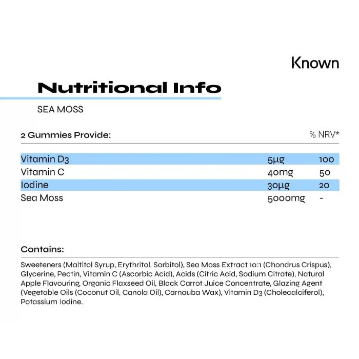 Known Nutrition - Sea Moss Gummies, 60 Gummies - Back