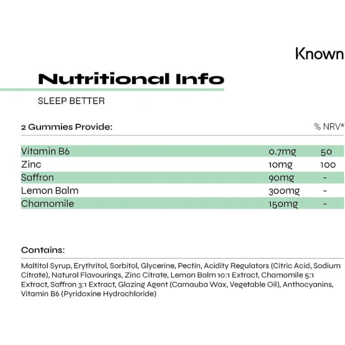 Known Nutrition - Sleep Better Vegan Gummies, 60 Gummies - back
