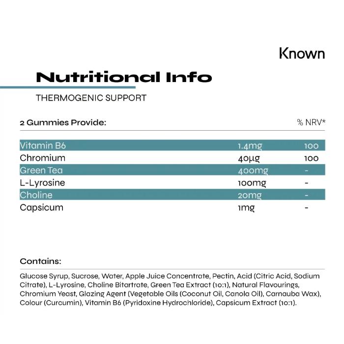 Known Nutrition - Thermogenic Support Gummies, 60 Gummies - Back