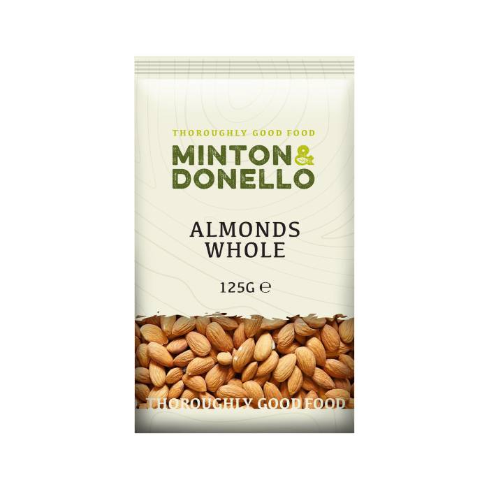 Minton & Donello - Almonds Whole, 125g  Pack of 6