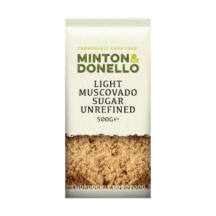 Minton & Donello - Light Muscovado Sugar Unrefined, 500g  Pack of 6