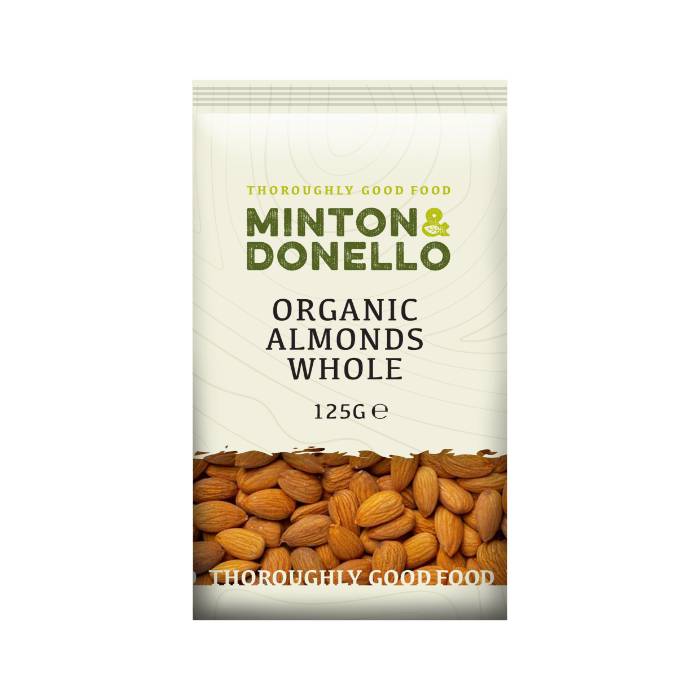 Minton & Donello - Organic Almonds Whole, 125g  Pack of 6