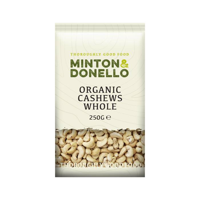 Minton & Donello - Organic Whole Cashews, 250g  Pack of 6