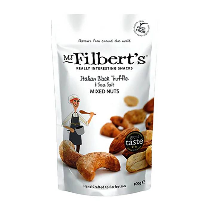 Mr Filberts - Italian Black Truffle & Sea Salt Mixed Nuts, 100g - Pack of 12