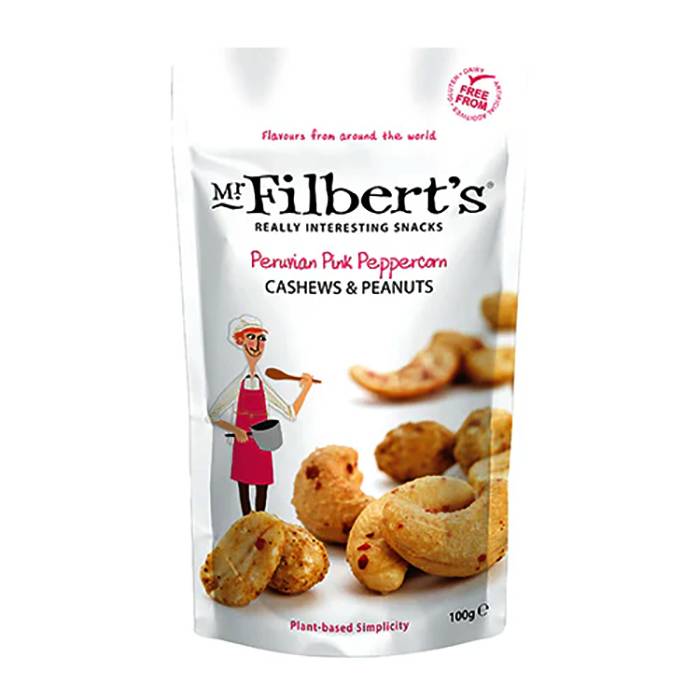 Mr Filberts - Peruvian Pink Peppercorn Cashews & Peanuts, 100g - Pack of 12