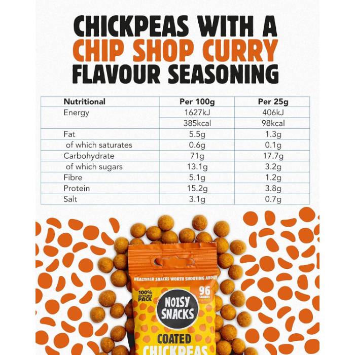Noisy Snacks - Coated Chickpeas Chip Shop Curry, 25g Pack of 10 - Back
