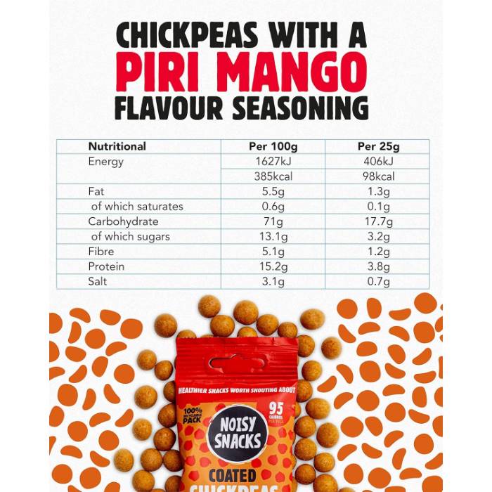 Noisy Snacks - Coated Chickpeas Piri Mango, 25g  Pack of 10 - Back