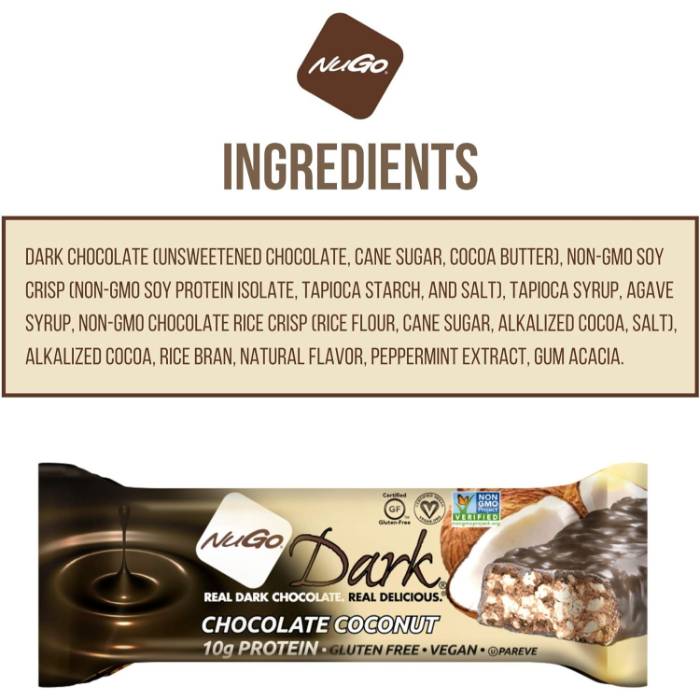 NuGo - Dark Chocolate Coconut Protein Bar, 50g  Pack of 12 - Back