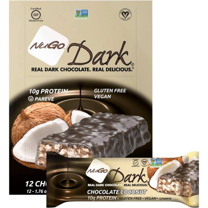NuGo - Dark Chocolate Coconut Protein Bar, 50g  Pack of 12