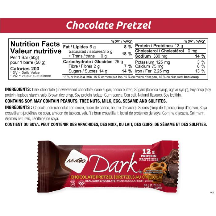 NuGo - Dark Chocolate Pretzel Bar, 50g  Pack of 12 - Back
