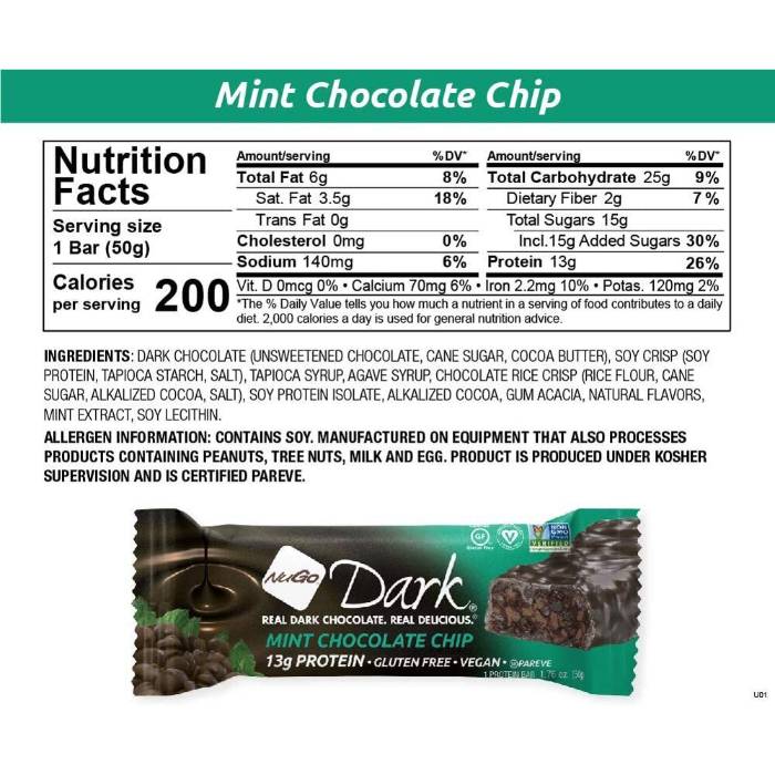 NuGo - Dark Mint Chocolate Bar, 50g  Pack of 12 - Back