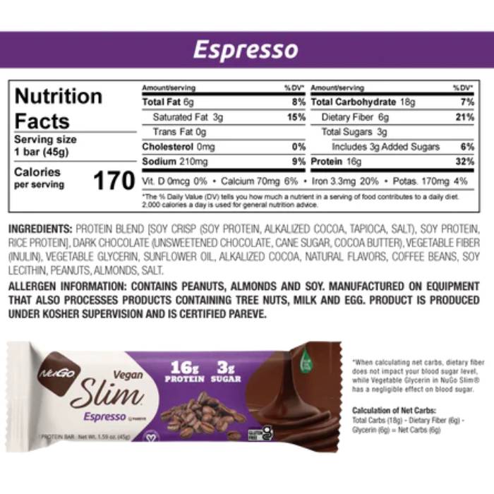 NuGo - Slim Crunchy Bar Espresso, 45g  Pack of 12 - Back