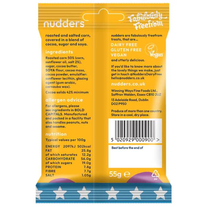 Nudders Fabulous Free From Factory - Chocovered Salty Corn Balls, 55g  Pack of 12 - Back