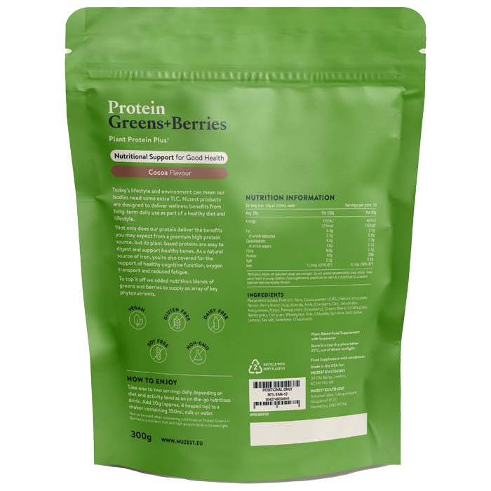 Nuzest - Protein Plus Greens + Berries Cocoa Flavour, 300g