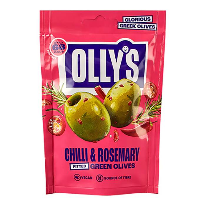 Olly's - Olives The Bandit - Chilli & Rosemary Green Olives, 50g - Pack of 12