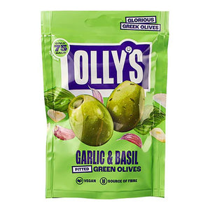 Olly's - Olives The Connoisseur - Basil & Garlic Green Olives, 50g - Pack of 12