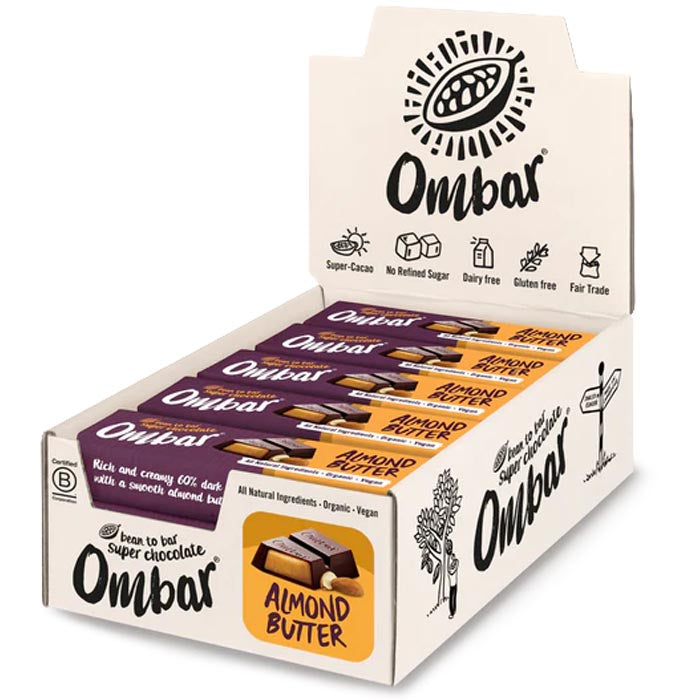 Ombar - Organic Almond Butter Filled Chocolate Bar, 42g  Pack of 15