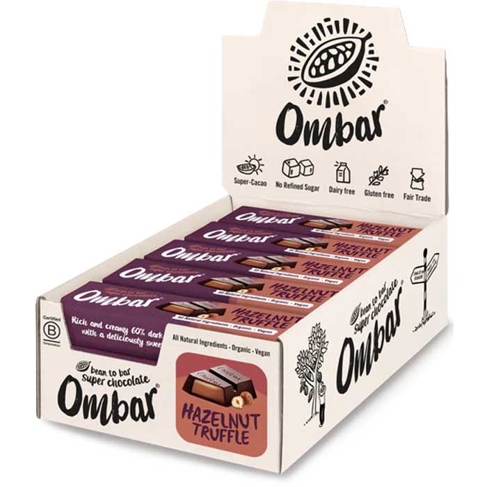 Ombar - Organic Hazelnut Truffle Filled Chocolate Bar, 42g  Pack of 15