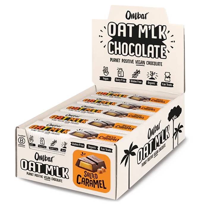 Ombar - Organic Oat M'lk Salted Caramel Filled Chocolate Bar, 42g  Pack of 15