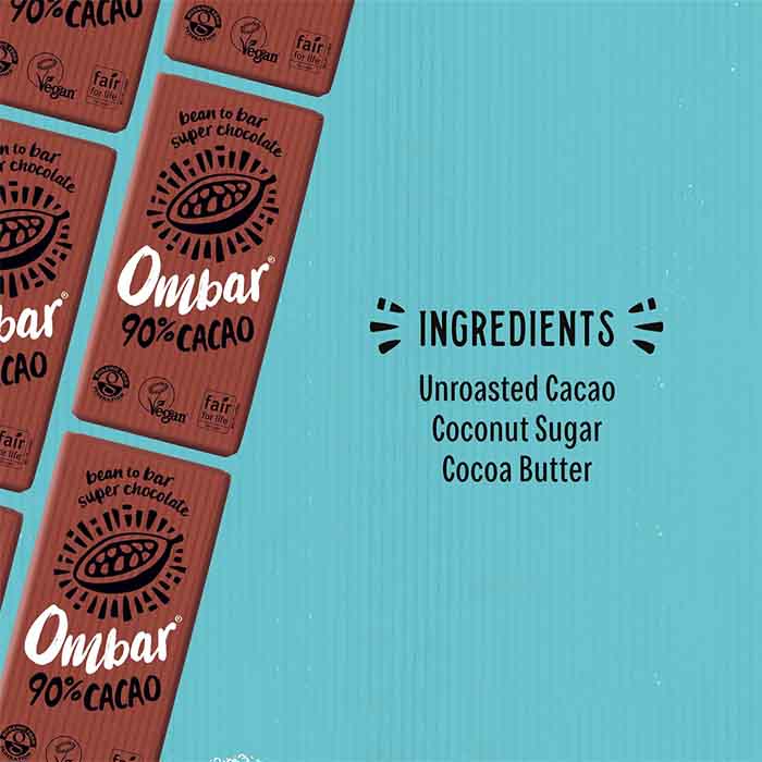 Ombar - Organic Raw 90% Cacao Chocolate Bar, 35g Pack of 10-Back