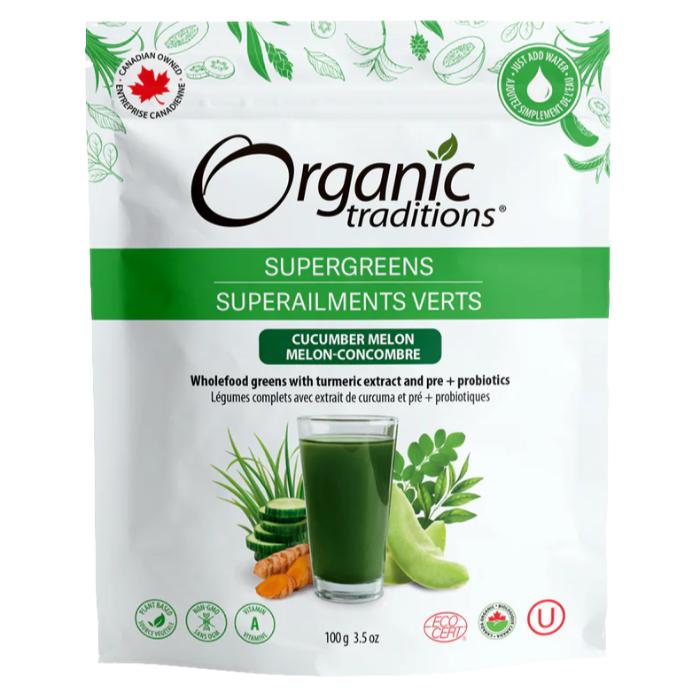 Organic Traditions - Cucumber Melon  Organic Super Greens, 100g