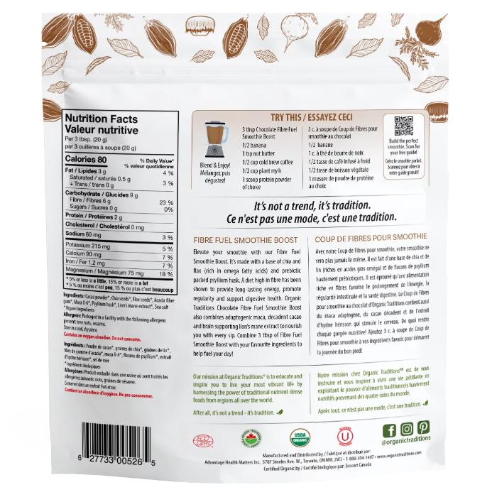 Organic Traditions - Organic Fibre Fuel Smoothie Boost Chocolate, 300g - back