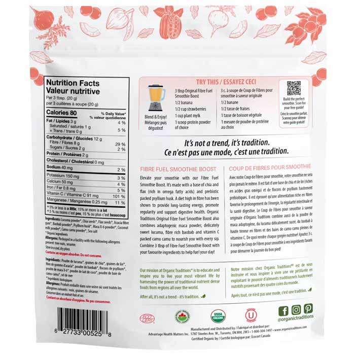 Organic Traditions - Organic Fibre Fuel Smoothie Boost, 300g | Multiple Flavours