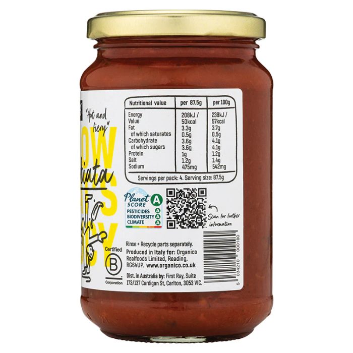 Organico - Arrabbiata Sauce, 350g - Back