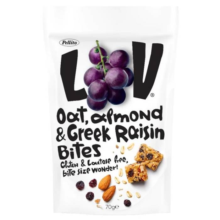 Pellito - LOV Oat Almond & Greek Raisin Bites, 70g  Pack of 8