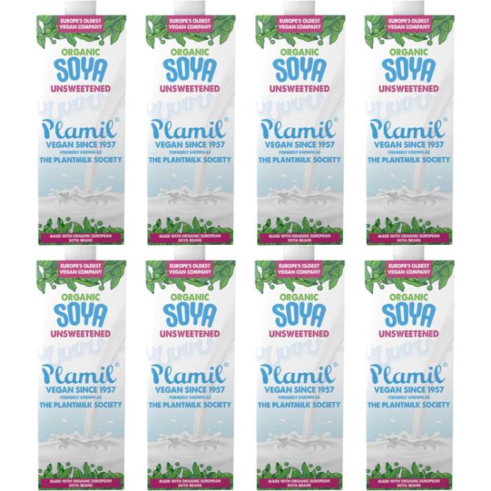 Plamil - Organic Soya Milk, 1L  Pack of 8