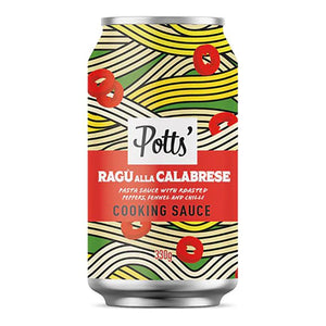 Potts - Ragu alla Calabrese Pasta Sauce with Roasted Peppers, Fennel and Chilli 100% Recyclable Can, 330g - Pack of 8