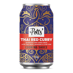 Potts - Thai Red Curry Sauce with Galangal Thai Basil and Lime Leaf 100% Recyclable Can, 330g | Multiple Packs