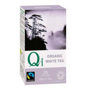 Qi Teas - White Teabags Organic and Fairtrade, 25 Bags | Pack of 6