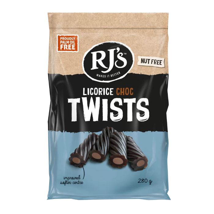 RJ's Licorice - Chocolate Twists, 280g  Pack of 12