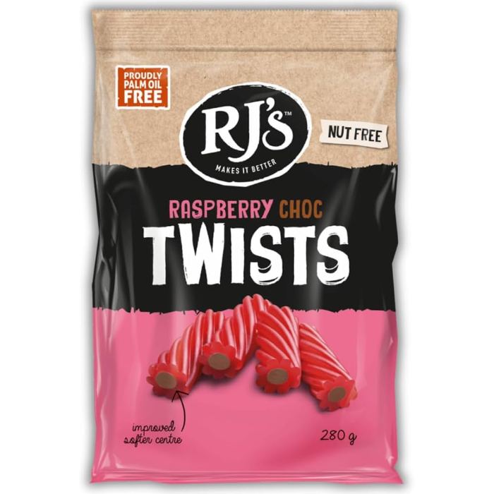 RJ's Licorice - Raspberry Chocolate Twists, 280g | Pack of 12 – PlantX UK