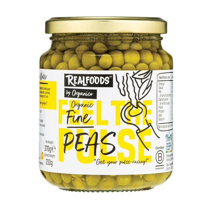Realfoods - Organic Fine Peas in Water, 370g  Pack of 6