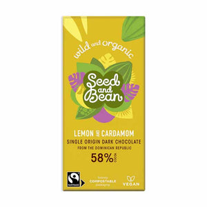 Seed & Bean - Organic and Fairtrade 58% Dark Chocolate with Lemon & Cardamon, 75g | Pack of 10