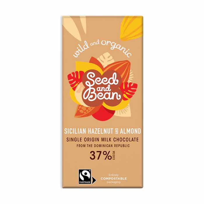Seed & Bean - Organic and Fairtrade Milk Hazelnut & Almond Chocolate, 75g  Pack of 10