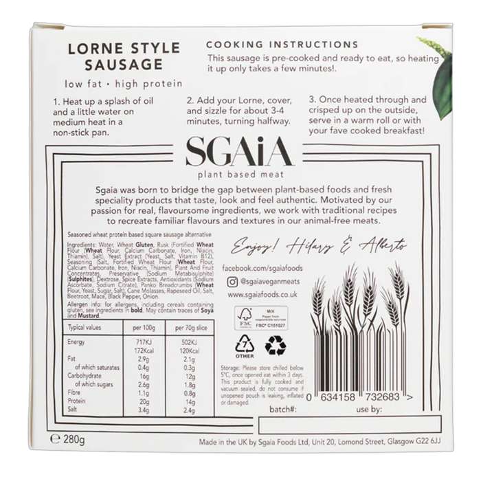 Sgaia - Lorne Style Square Sausage, 280g - Back