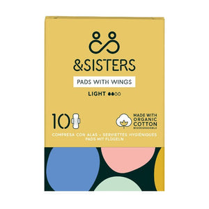 &Sisters - Plastic Free Bleach Free Pads with Wings, 10 Units | Variable Flow
