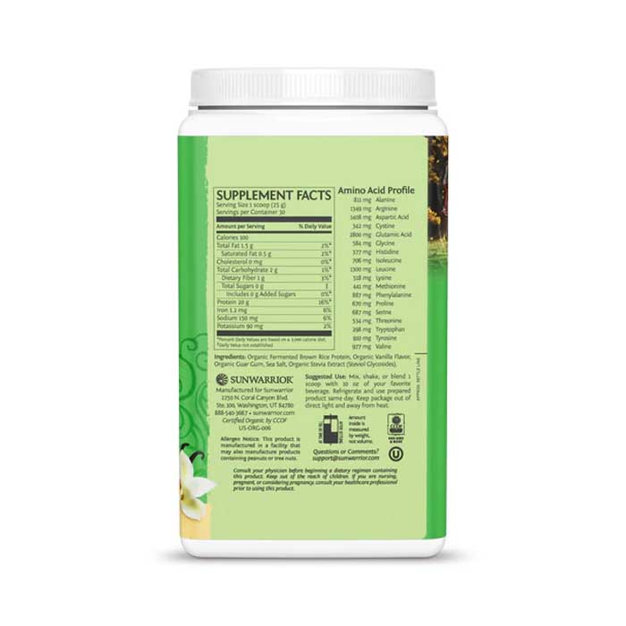 Sun Warrior - Organic Classic Protein - Vanilla, 750g - back