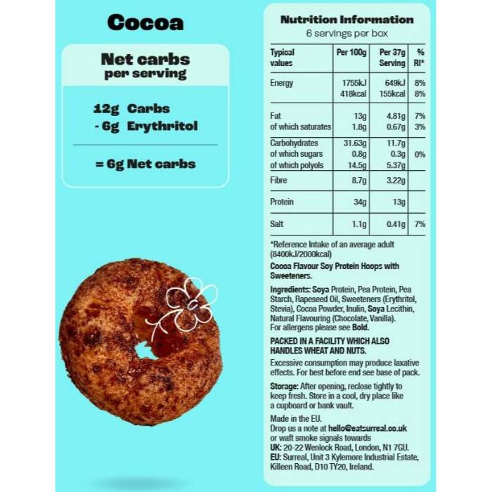 Surreal - Cocoa Flavoured High Protein Cereal,240g - Back