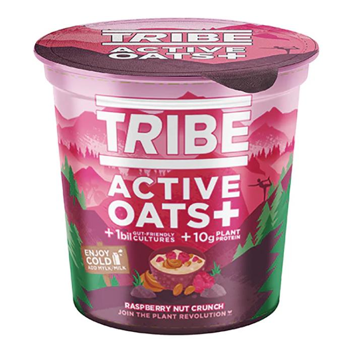 TRIBE - Raspberry Nut Crunch Active Oats+ Pots, 66g - Pack of 8