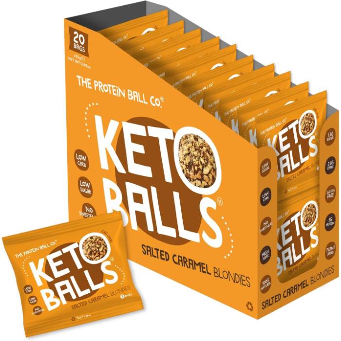 The Protein Ball Co - Keto Ball Salt Caramel Blondies, 25g  Pack of 20