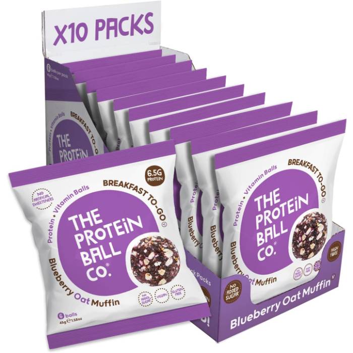 The Protein Ball Co - Protein + Vitamin Balls Blueberry Oat Muffin, 45g  Pack of 10
