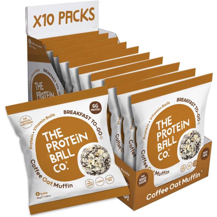 The Protein Ball Co - Protein + Vitamin Balls Coffee Oat Muffin, 45g  Pack of 10 