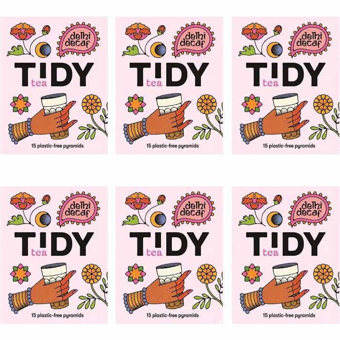 Tidy Tea - Delhi Decaffeinated Black Tea, 15 Bags  Pack of 6