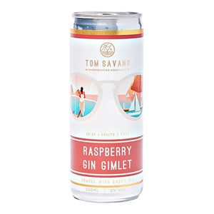 Tom Savano Cocktails - Riviera Daydream Raspberry Gin Gimlet 8% RTD Cocktail, 250ml - Pack of 12