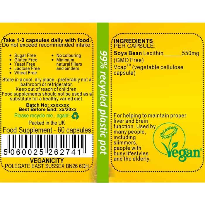 Veganicity - Lecithin 550mg, 60 Veg Capules - back